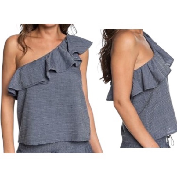 Roxy Womens Alcove Moment One Shoulder Ruffle Top Size M (8) NWT - Picture 2 of 10